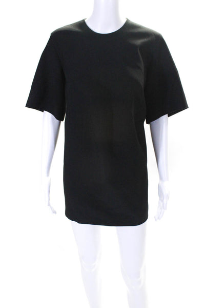Celine Womens Back Zip Short Sleeve Crew Neck Mini Shirt Dress Black Size FR 40