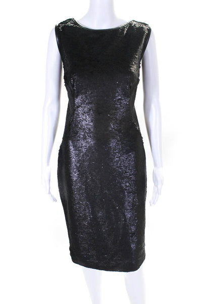Peter Hidalgo Womens Back Zip Scoop Neck Sequin Shift Dress Black Size 10