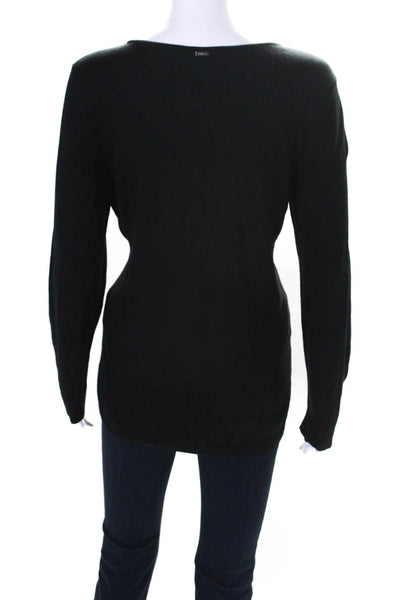 St. John Women's Round Neck Bow Long Sleeves Pullover Sweater Black Size M