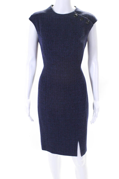 Kay Unger Women's Round Neck Sleeveless Slit Hem A-Line Midi Dress Blue Size 6