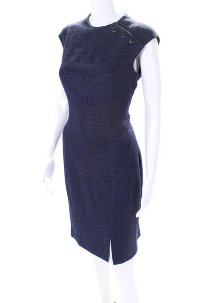 Kay Unger Women's Round Neck Sleeveless Slit Hem A-Line Midi Dress Blue Size 6