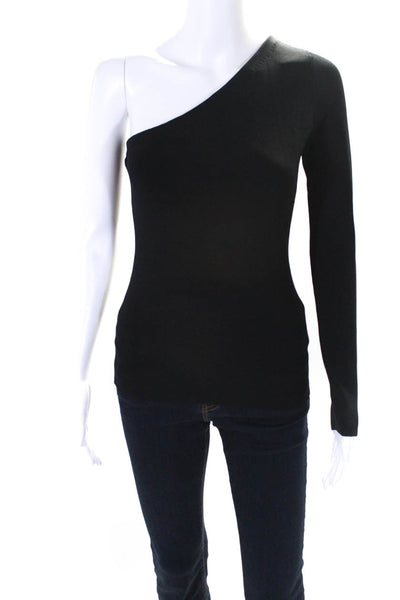 Theory Women's Asymmetrical Long Sleeves One Shoulder Blouse Black Size S