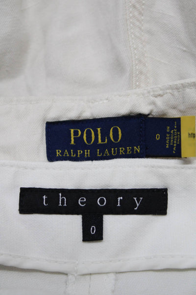 Theory Polo Ralph Lauren Womens High Rise Pants White Cotton Size 0 Lot 2