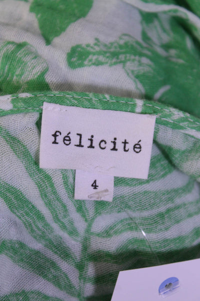 Felicite Womens Cotton Floral Print Long Sleeve Ruched Blouse Green Size 4