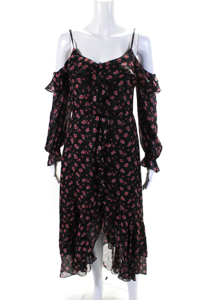 Intermix Womens Floral Print Semi Sheer Off The Shoulder Maxi Dress Black Size 8