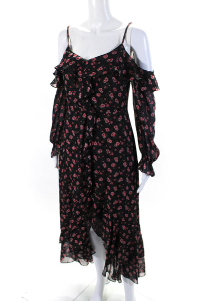 Intermix Womens Floral Print Semi Sheer Off The Shoulder Maxi Dress Black Size 8