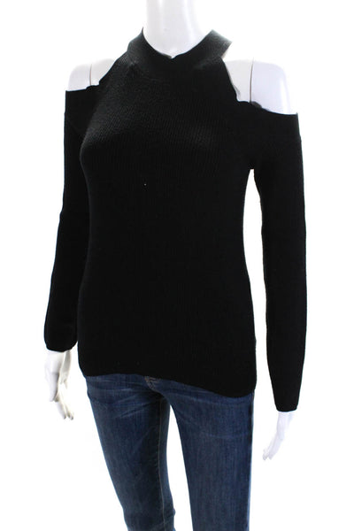 Lovers + Friends Womens Knit Pullover Cold Shoulder Sweater Top Black Size S