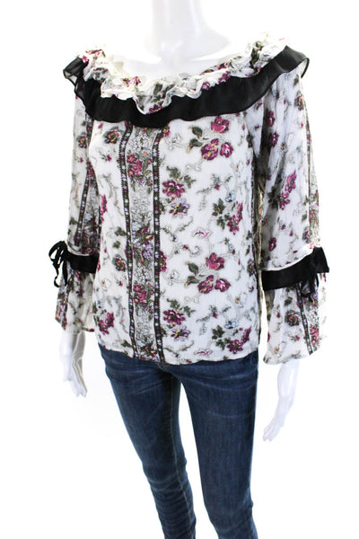 Club Monaco Womens Floral Print Off The Shoulder Blouse Top White Size 6