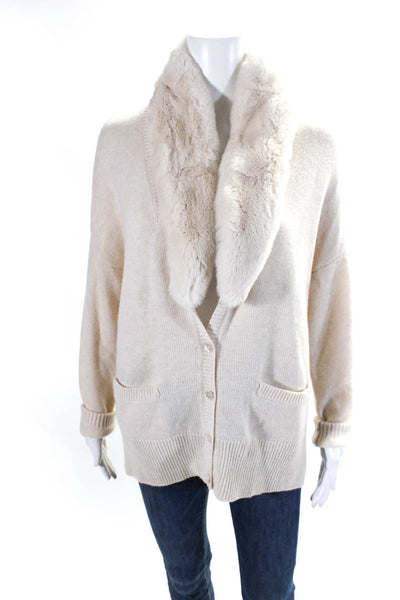 Joie Womens Wool Blend Removable Collar Button Up Cardigan Sweater Beige Size M