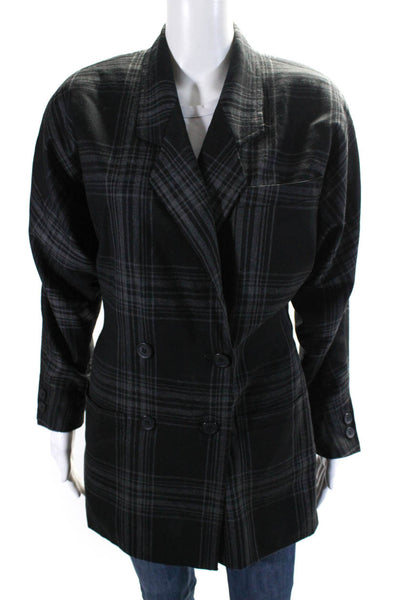 Escada Womens Plaid Dolman Sleeve Double Breasted Blazer Jacket Black Gray IT 34