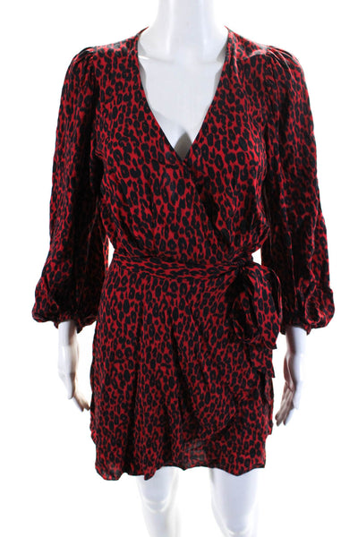 IRO Womens Red Leopard Print V-Neck Long Sleeve Wrap Dress Size 32