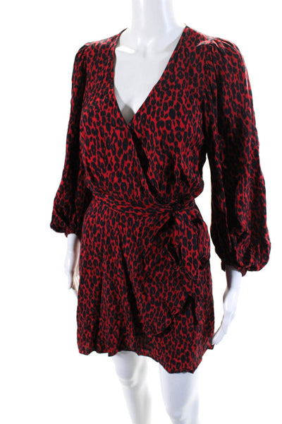 IRO Womens Red Leopard Print V-Neck Long Sleeve Wrap Dress Size 32