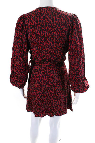 IRO Womens Red Leopard Print V-Neck Long Sleeve Wrap Dress Size 32