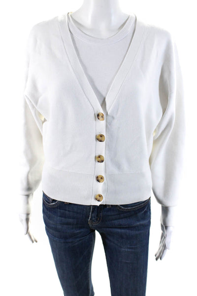 ALC Womens Button Front Long Sleeve V Neck Cardigan Sweater White Size XS