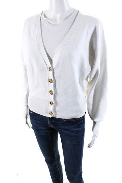 ALC Womens Button Front Long Sleeve V Neck Cardigan Sweater White Size XS