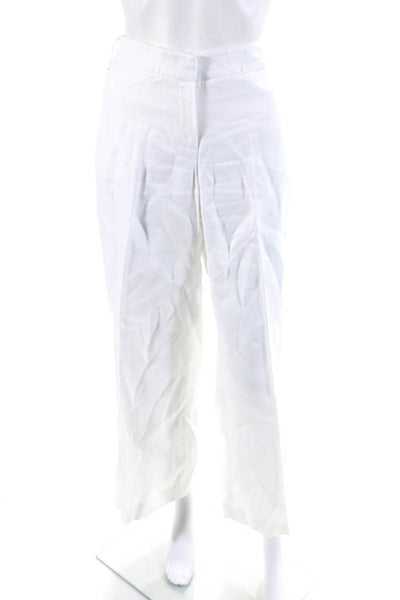 Escada Sport Womens Solid White Linen High Rise Wide Leg Pants Size 40