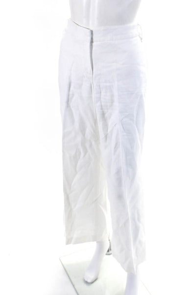 Escada Sport Womens Solid White Linen High Rise Wide Leg Pants Size 40