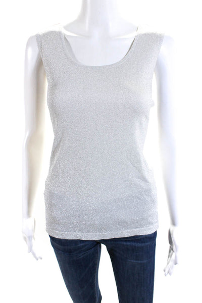 Escada Margaretha Ley Womens Glittery Silver Scoop Neck Tank Top Size 38