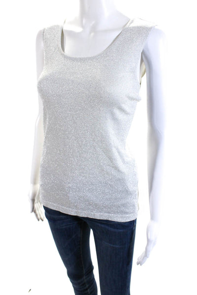 Escada Margaretha Ley Womens Glittery Silver Scoop Neck Tank Top Size 38