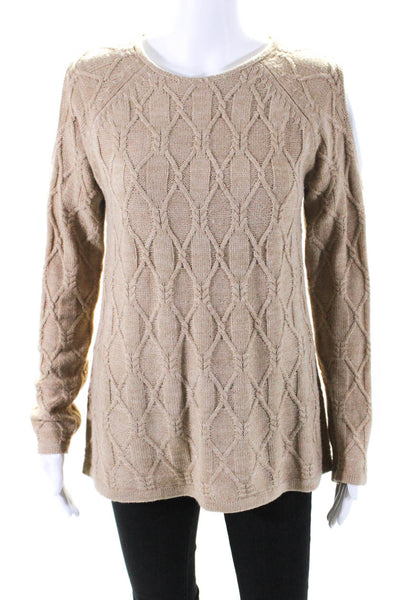 St. John's Bay Womens Brown Cable Knit Crew Neck Cold Shoulder Sweater Top SizeM