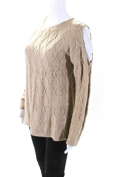 St. John's Bay Womens Brown Cable Knit Crew Neck Cold Shoulder Sweater Top SizeM