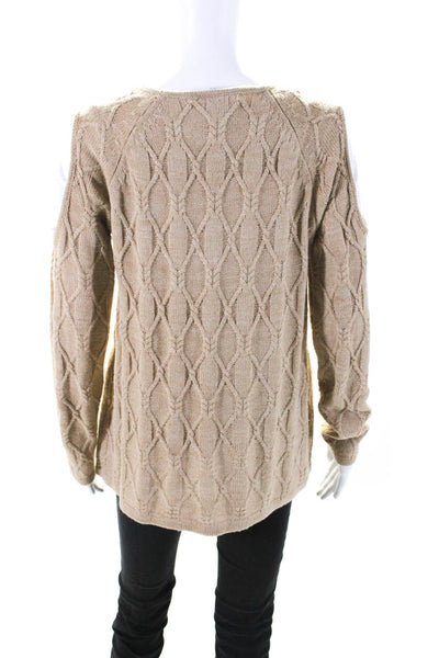 St. John's Bay Womens Brown Cable Knit Crew Neck Cold Shoulder Sweater Top SizeM