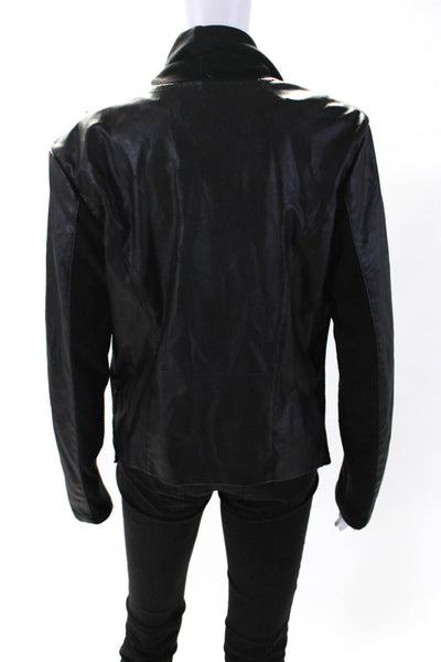 Blank NYC Womens Black Vegan Leather Full Zip Long Sleeve Jacket Size L