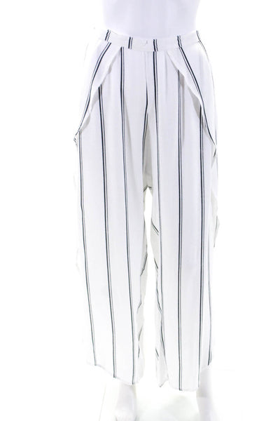 Abbeline Womens White Striped High Rise Pull On Wide Leg Tulip Pants Size M
