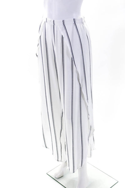 Abbeline Womens White Striped High Rise Pull On Wide Leg Tulip Pants Size M