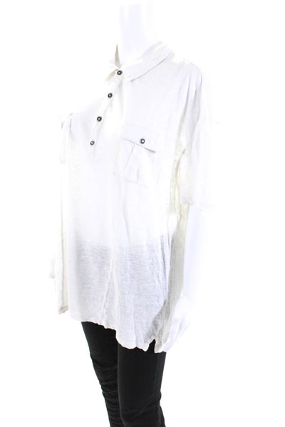 John Varvatos Womens Cotton Jersey Knit Collared Henley Shirt Top White Size 2XL