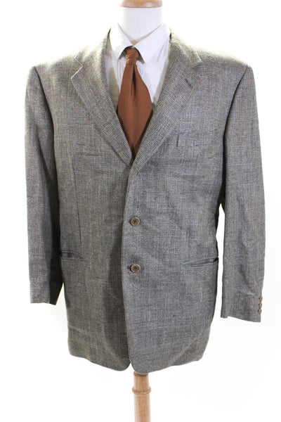 Vestimenta Mens Brown Silk Blend Textured Three Button Long Sleeve Blazer Size56