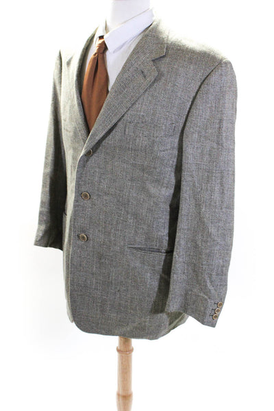 Vestimenta Mens Brown Silk Blend Textured Three Button Long Sleeve Blazer Size56