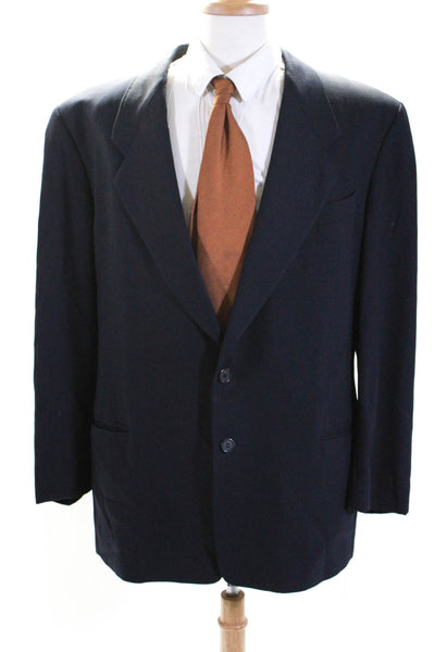 Giorgio Armani Mens Solid Black Wool Two Button Long Sleeve Blazer Size 46R