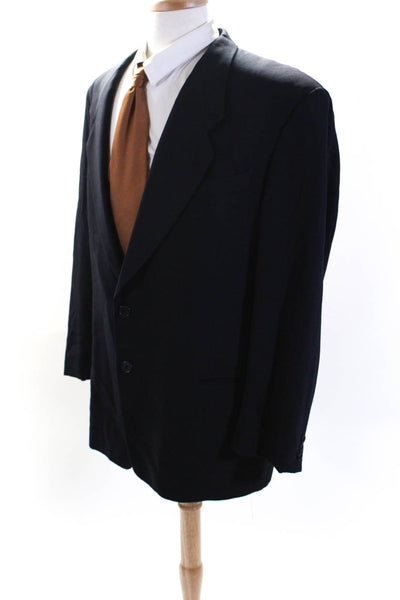 Giorgio Armani Mens Solid Black Wool Two Button Long Sleeve Blazer Size 46R