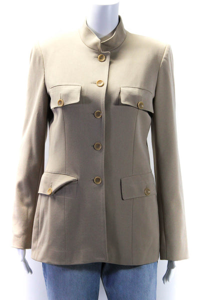 Vertigo Womens Long Sleeve Button Front Collared Blazer Jacket Beige Size Medium