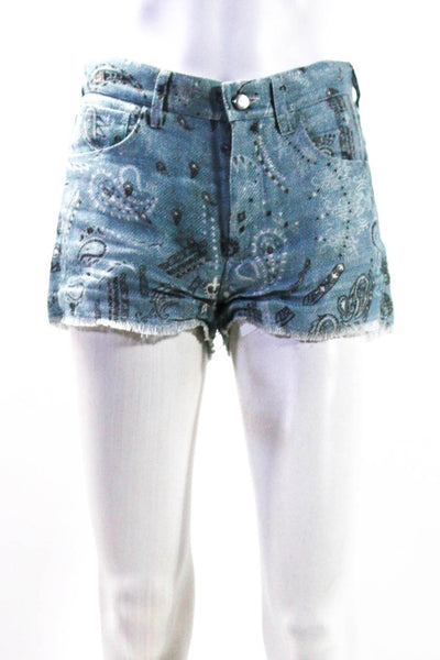 IRO Jeans Womens Zipper Fly Fringe Paisley Linen Short Shorts Blue Size FR 36