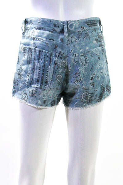 IRO Jeans Womens Zipper Fly Fringe Paisley Linen Short Shorts Blue Size FR 36