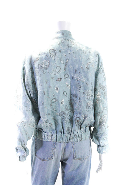 IRO Jeans Womens Long Sleeve Front Zip Paisley Linen Jacket Blue Size FR 36