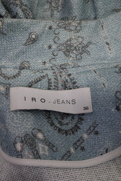 IRO Jeans Womens Long Sleeve Front Zip Paisley Linen Jacket Blue Size FR 36