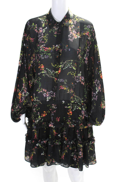 Alexis Women's Collared Button Up Ruffle Long Sleeves Mini Floral Dress Size M