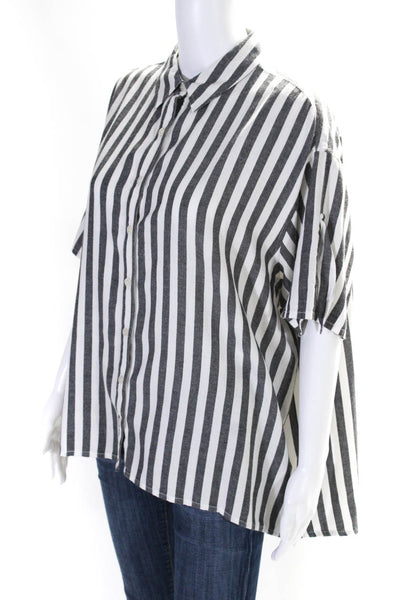 The Great Women's Collared Short Sleeves Button Down Cotton Shirt Stripe Size 3