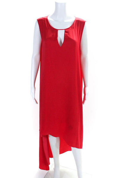 BCBGMAXAZRIA Womens Solid Red Scoop Neck Sleeveless Hi-Low Dress Size L