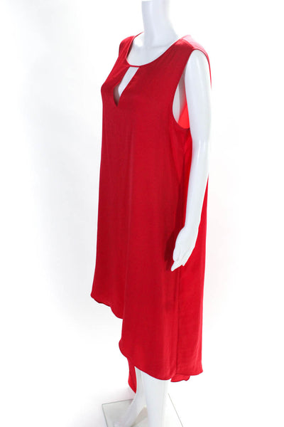 BCBGMAXAZRIA Womens Solid Red Scoop Neck Sleeveless Hi-Low Dress Size L