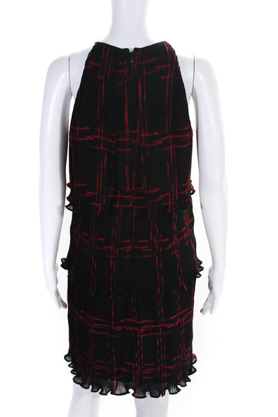 DKNY Womens Red Black Pleated Layered Crew Neck Sleeveless Mini Dress Size 10