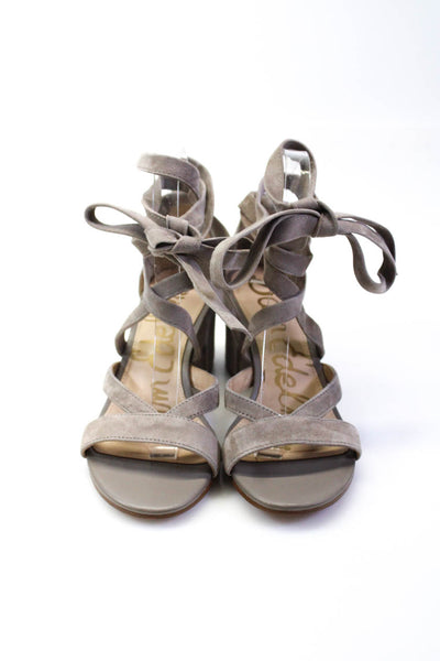 Sam Edelman Womens Light Gray Suede Lace Up Block Heels Sandals Shoes Size 8