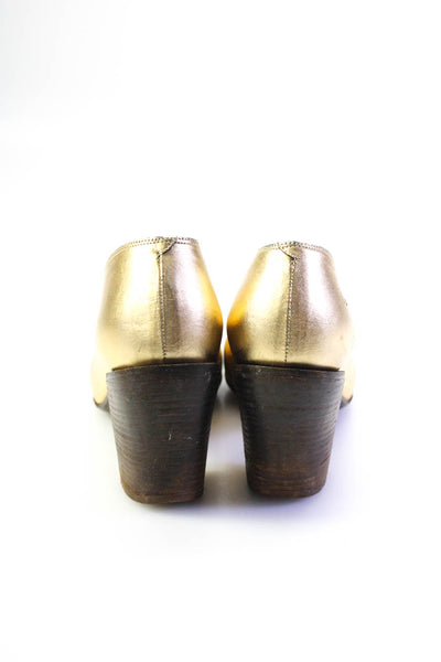 Dries Van Noten Womens Block Heel Metallic Pumps Gold Tone Leather Size 36