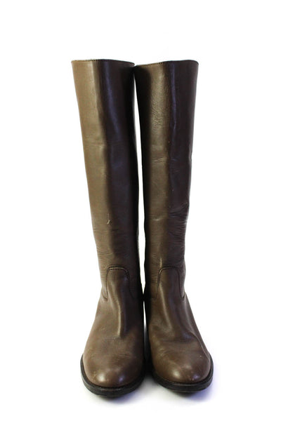 J Crew Womens Back Zip Block Heel Knee High Boots Brown Leather Size 6.5