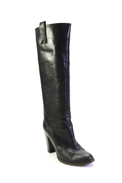 L Autre Chose Womens Slip On Block Heel Knee High Boots Black Leather Size 36.5