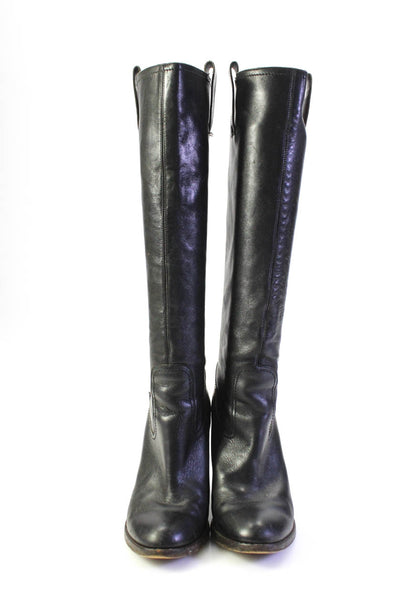 L Autre Chose Womens Slip On Block Heel Knee High Boots Black Leather Size 36.5