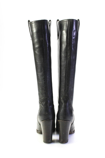 L Autre Chose Womens Slip On Block Heel Knee High Boots Black Leather Size 36.5